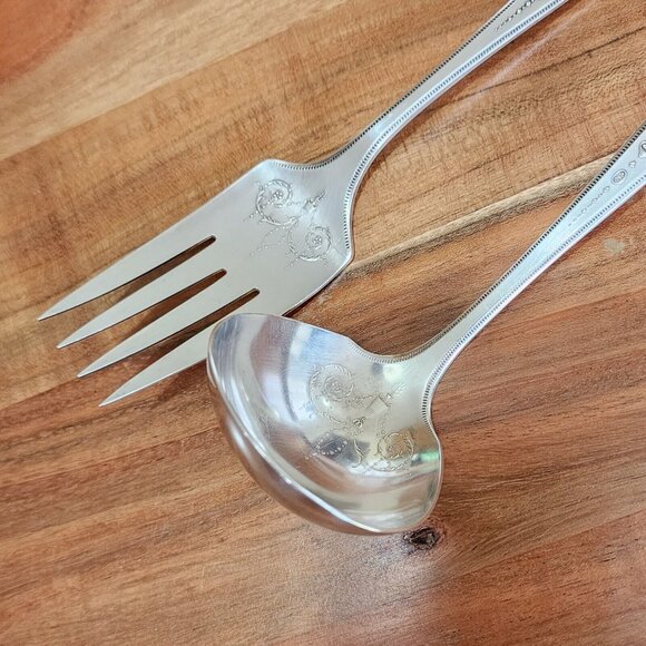 Oneida Community Grosvenor Silverplate Serving Fork & Gravy Ladle 1921 no mono - Picture 2 of 13